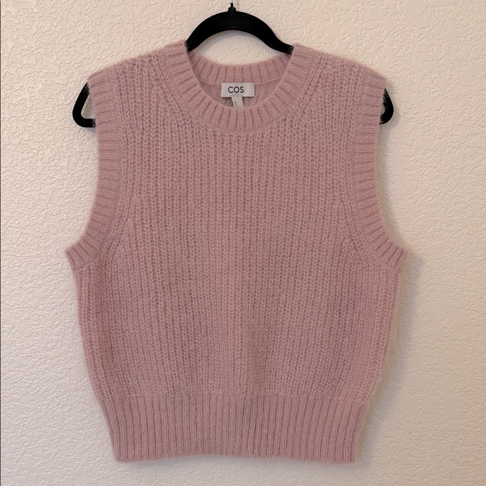 COS Pink Sleeveless Ribbed Knit Crewneck Sweater Vest